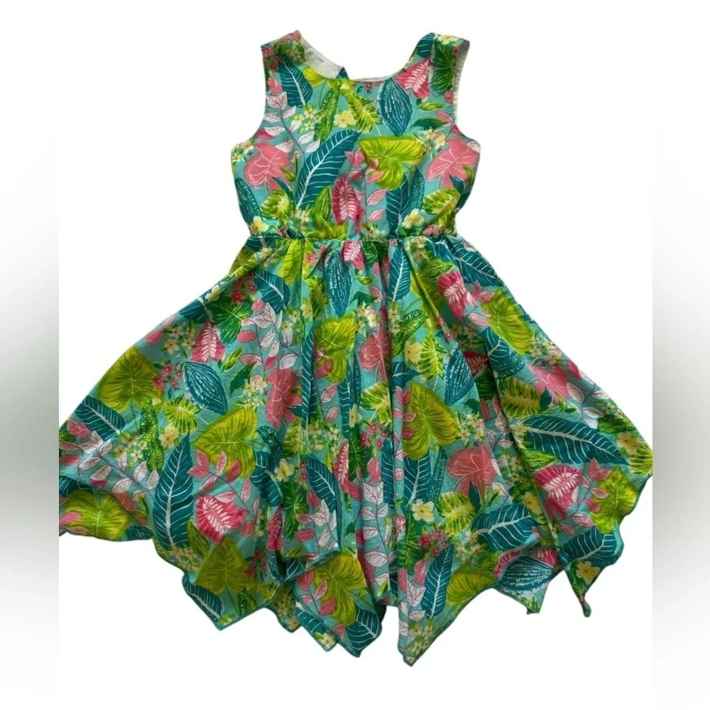 Tommy Bahama Sleeveless Asymmetrical Hem Lined Back Cut Out Button Dress Sz 3T